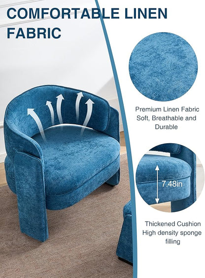 LOULENS Accent Chair with Ottoman, Oversized Barrel Chair, Modern Upholstered Comfy Armchair for Living Room, Bedroom, Reading Room & Corner, Blue