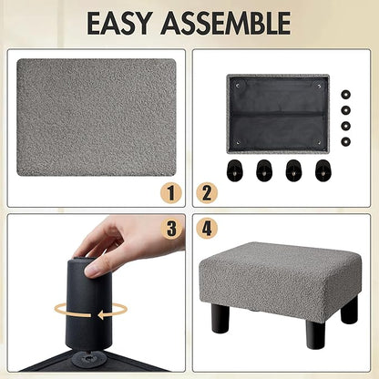 BRIAN & DANY Small Foot Stool Ottoman, Footstool with Legs, Teddy Velvet Foot Rest for Living Room, Bedroom and Office, Grey