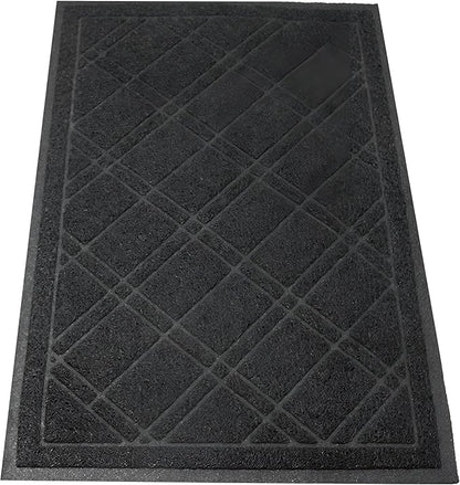 SlipToGrip Durable Door Mat - Black Plaid Design Entryway Rug - 35x23 inches, No-Slip and Washable - Indoor and Outdoor Use, Weatherproof - Ideal for Garage, Patio, and Front Entryway