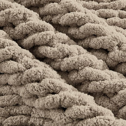 Carriediosa Chunky Knit Throw Blanket 50" X 60", 100% Hand Made Large Chenille Loop Yarn Soft Fluffy Throws for Couch Sofa Bed, Big Crochet Cozy Heavy Thick Cable Woven Blankets, Taupe