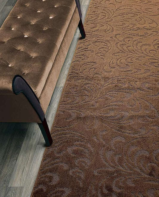 Custom Length Hallway Runner Rug,Slip Resistant,Floral Brown, 26 Inch X 35 feet, Sold and Priced Per Foot