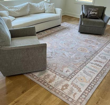 Fame Rugs Brown Modern Oushak Rug 5x7, Washable Vintage Turkish Colorful Oriental Antique Inspired Area Rugs, Luxury Living Room Bedroom (382MB, 5' x 7')