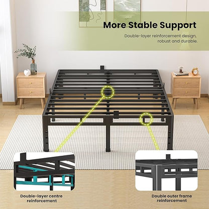 NKZ Full Size Bed Frame 14 Inch, Metal Bed Frame & Box Spring 2 in 1 Platform with Round Corner Legs, 4000lbs Weight Capacity Reinforced Metal Frame, Headboard Hole, Noise-Free, Easy Assembly