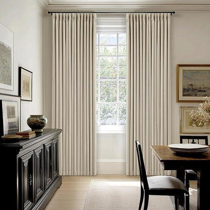 94 Inch Long Blackout Curtains Thick Linen Pinch Pleated Curtains 2 Panels for Bedroom Living Room Darkening Light Blocking Energy Save Pinch Pleat Back Tab 94 Inch Window Drapes Cream Beige Oatmeal