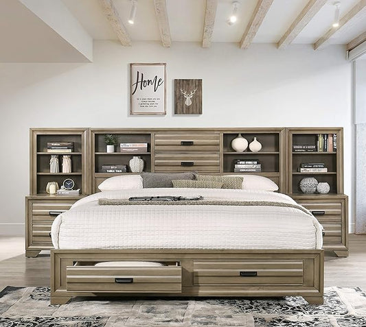 Roundhill Furniture Loiret Light Gray Finish Wood Storage Platform WallBed, Queen