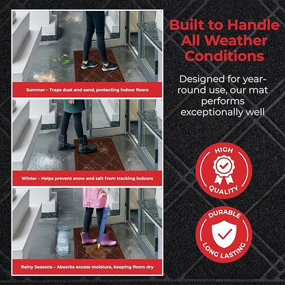 SlipToGrip Universal Door Mat, Plaid Design - Brown, 42 x 35 - Anti Slip, Durable and Washable, Outdoor and Indoor Floor Welcome Mat - Patio, Front Door, Dust Absorbent