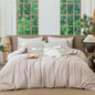 MooMee Striped Duvet Cover Set 100% Washed Cotton Linen Like Textured Breathable Durable Soft Comfy (Orange Pinstripes, Full 80"x90")