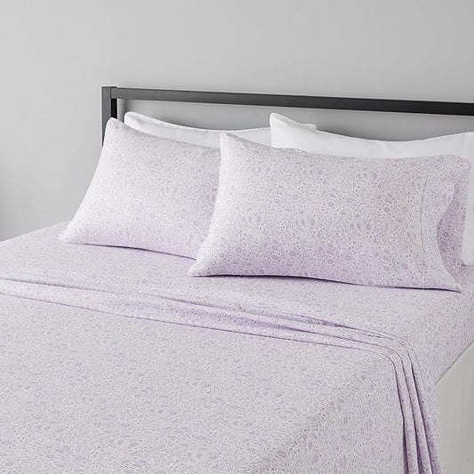 Amazon Basics Lightweight Super Soft Easy Care Microfiber 4 Piece Bed Sheet Set With 14-inch Deep Pockets, Queen, Lavender Paisley,Printed