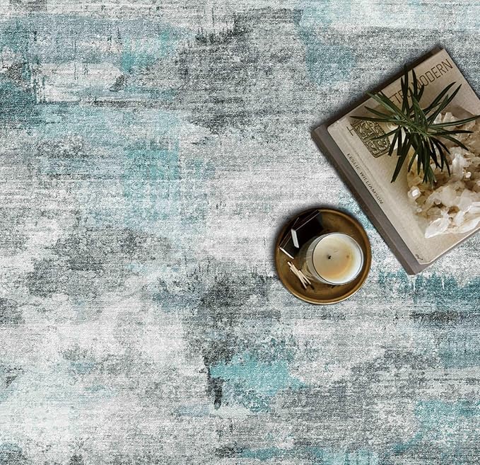4x6 Rug, Small Area Rug for Living Room, Bedroom, Kitchen, Machine Washable Non-Slip Throw Rug, Modern Abstract Carpet for Entryway Nursery Coffee Table, Teal