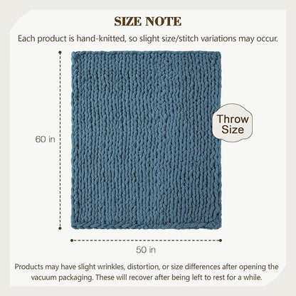Carriediosa Chunky Knit Throw Blanket 50" X 60", 100% Hand Made Large Chenille Loop Yarn Soft Fluffy Throws for Couch Sofa Bed, Big Crochet Cozy Heavy Thick Cable Woven Blankets, Lyons Blue