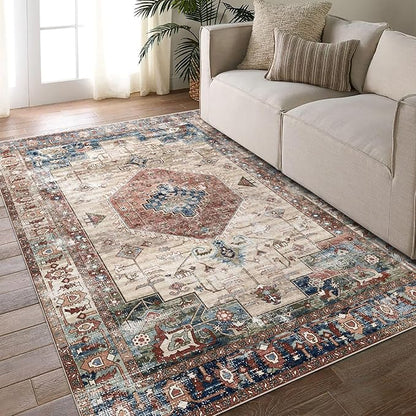 vivorug 8x10 Area Rugs for Living Room, Non-Slip Backing Washable Rug 8x10, Large Area Rug Soft Carpet for Bedroom Dining Room, Vintage, Easy Clean, Durable, Brown