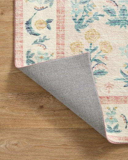 Loloi Rifle Paper Co. Eden Collection EDE-01 Mughal Rose Blush 3'-6" x 5'-6" Accent Rug feat. CloudPile™