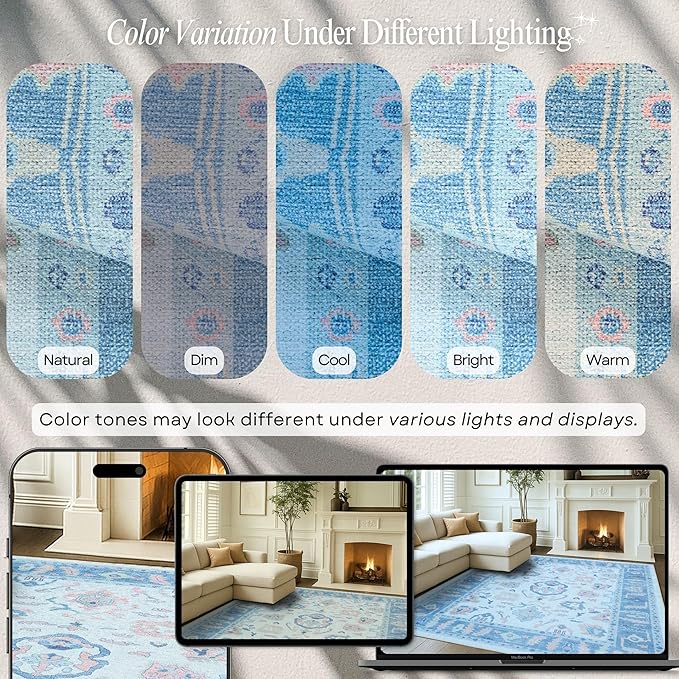 Fame Rugs Blue Modern Oushak Rug 2x3, Vintage Doormat Turkish Colorful Oriental Antique Inspired Washable Small Area Rug, Luxury Living Room Bedroom (995BB, 2' x 3')