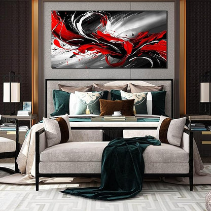 Black White and Red Abstract Print Picture Painting Large Canvas Wall Art for Living Room Bedroom Framed Canvas Wall Decor Modern Room Abstract Wall Decorations Artwork Size 30x60 Ready to Hang