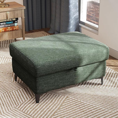 35" Large Storage Ottoman for Living Room, 7.8" Deep Seat Rectangular Ottoman Foot Rest for Couch, Chenille Storage Footstool Load 350 lb （Green）