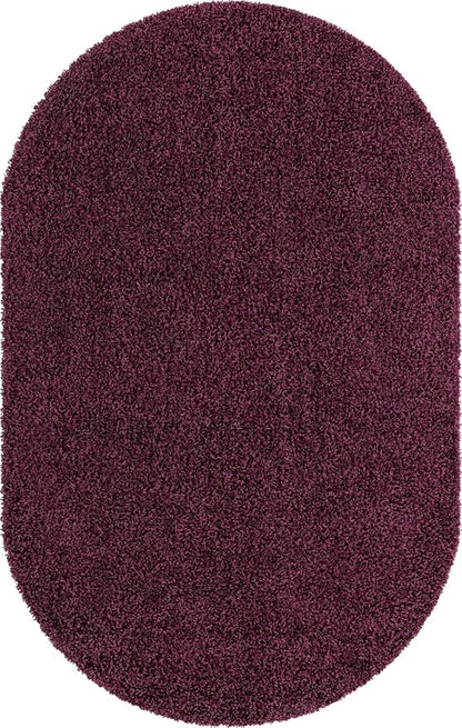 Unique Loom Solid Shag Collection Area Rug (5' 1" x 8' Oval, Eggplant Purple)