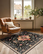 Area Rugs 3'x4' Washable Non-Slip, Floral Vintage Distress Print Pattern Medallion Carpet for Living Room Bedroom Dining Room, Black Colorful Floral Dark Tan