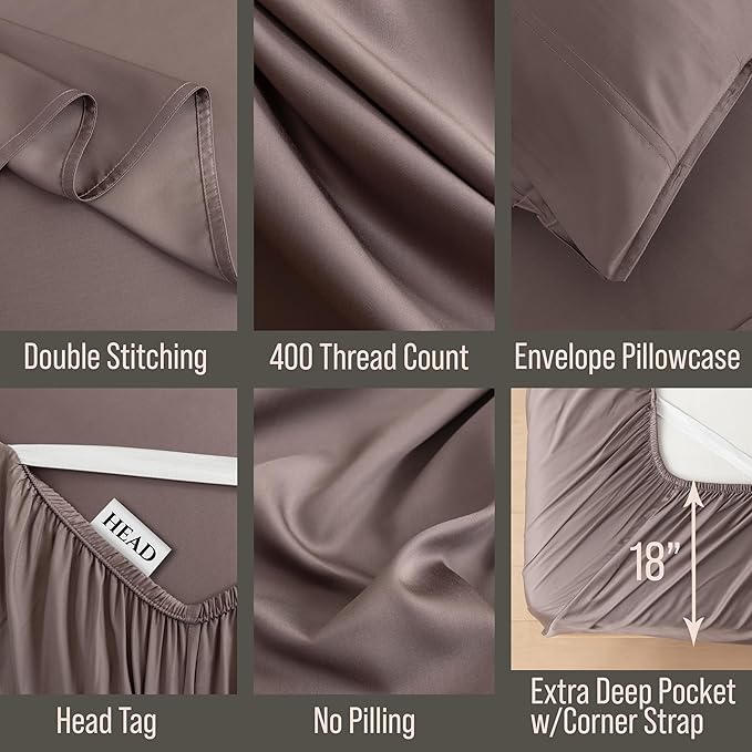 Bella Coterie Luxury Bamboo Viscose 34” Split Top King Size Sheet Set | 1 Fitted Sheet for Sleep Number & Adjustable Beds | 100% Organically Grown | Cooling & Soft | 18” Deep Pocket [Mocha]