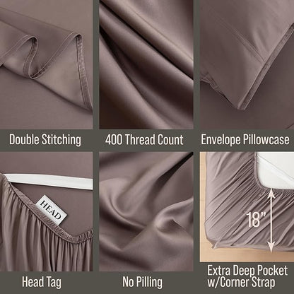 Bella Coterie Luxury Bamboo Viscose Cal King Size Sheet Set | 100% Organically Grown | Ultra Soft | Cooling for Hot Sleepers | 18" Deep Pocket [Mocha]