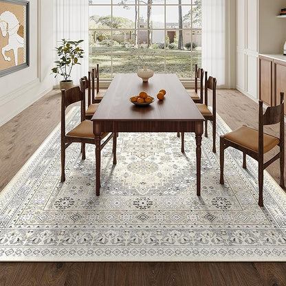 zesthome 5x8 Area Rugs - Ultra-Thin Washble Rug, Stain Resistant Anti Slip Backing Rugs for Living Room,Bedroom, Vintage Home Decor Area Rug (Beige,5'x8')