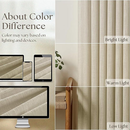 Neutral Linen Pinch Pleated Curtains 84 Inches Long 2 Panels for Living Room Bedroom Memory Training Shaped Semi Sheer Beige Oatmeal Pleat Drapes with Hooks Rings Light Filtering Window Curtain 40x84