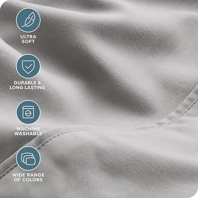 Bare Home Hotel Luxury Twin XL Sheet Set, Extra Soft - 4 Piece Set - Deep Pockets - Easy Fit - Cooling & Breathable - Wrinkle, Fade, Stain Resistant - Includes 2 Pillowcases (Twin XL, Light Grey)