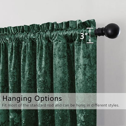 SMILETIME Forest Green Crushed Velvet Curtains 52x96inch Rod Pocket Luxurious Thermal Insulated Soundproof Drapes Soft and Durable Light-Filtering Window Treatments for Living Room Bedroom, 2 Panels