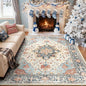 Area Rugs 6'x9' Washable Non-Slip, Floral Vintage Distress Print Pattern Medallion Carpet for Living Room Bedroom Dining Room, Beige Navy Blue Orange Colorful