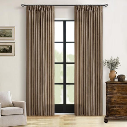Brown Pinch Pleated Linen Curtains 84 Inches Long 2 Panels Set for Living Room Dining Pinch Pleat Back Tab Light Filtering Boho Farmhouse Bedroom Window Curtain Drapes 84 Inch Length Dutch Cocoa