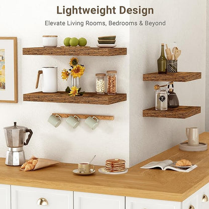 Vivelove 10 Inch Deep Floating Shelves 24 inch Long, 24 x 10 Wide Wall Shelves with Invisible Brackets, for Bedroom Bathroom Living Room Kitchen Office, Farmhouse Home Decor, Set of 2, Rustic Brown