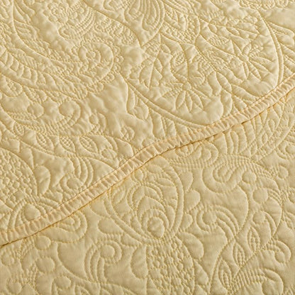 HoneiLife Queen Size Quilt Sets - 3 Piece Queen Quilt Bedding Set Microfiber Quilt Set Lightweight Bedspreads Reversible Coverlets Retro Bed Cover Floral Bedding Set All Season Quilts-Yellow