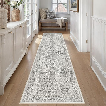 Black Runner Rug 3x14 Hallway Machine Washable Kitchen Vintage Distressed Non Slip Long Carpet Indoor Retro Floral Bedroom Accent Throw Rug for Bathroom Office Laundry Dining Living Room