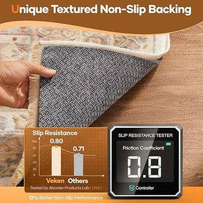 Veken Non Slip Cushioned Rug Pad Gripper 8 x 10 Ft, Felt and Silicone Backing, 3/8 inch Thick Carpet Liner for Hardwood Floors and Finishes, Under Area Rugs Anti Skid Mat, Keep Rugs Safe and in Place