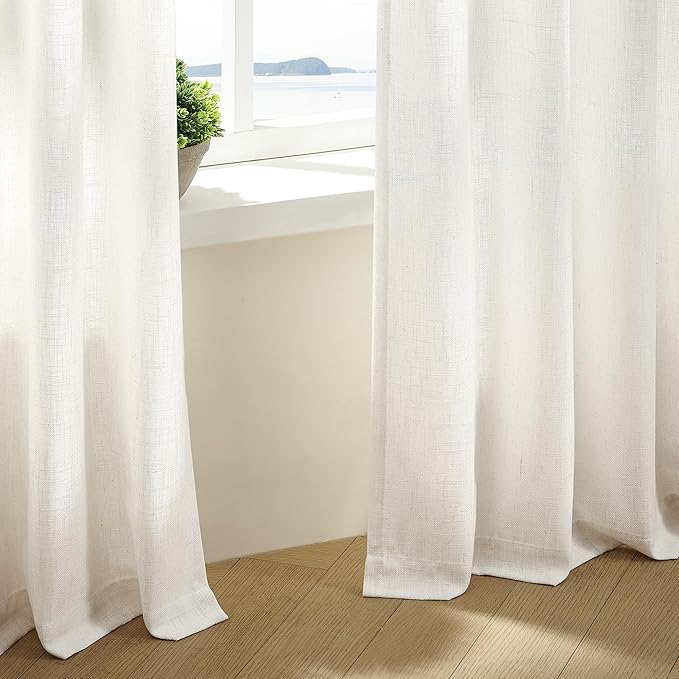 Extra Wide Pinch Pleat Curtains 96 Inches Long for Patio Sliding Glass Door Cream Linen 100 Inch Wide Curtain Memory Trained Pleated Drapes with Hooks Rings Semi Sheer 100x96 Curtain for Large Window