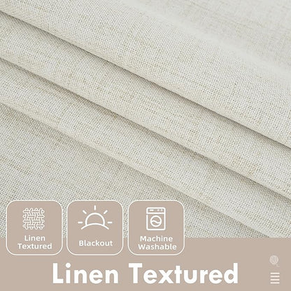 DriftAway Double Layer Linen Blackout Tie Up Curtains Thermal Insulated Fully Lined Balloon Roman Shade Bathroom Window Adjustable Rod Pocket for Small Window 39 Inch by 55 Inch Beige