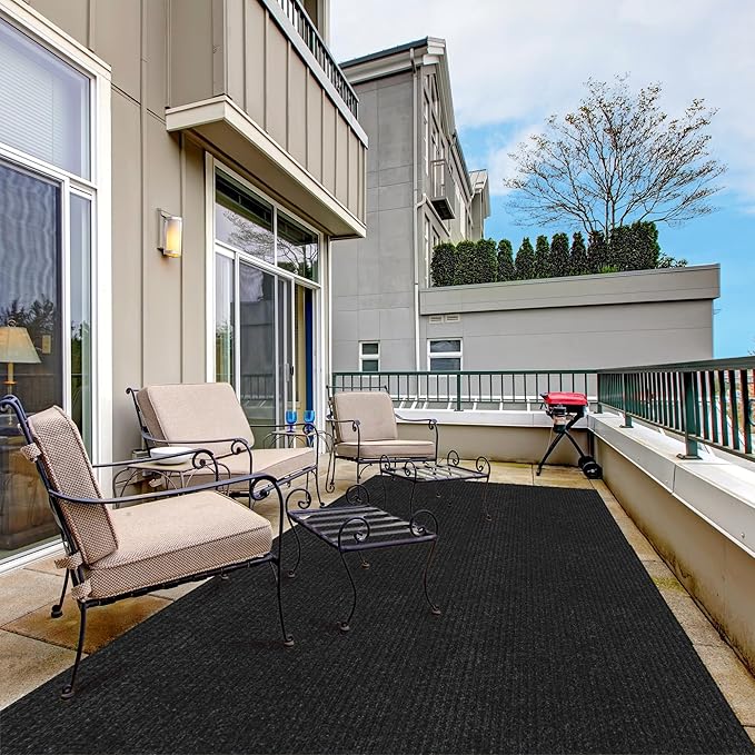 Ottomanson 3'11" x 18' Hallway Runner with Scraper Pile - Extra Durable Non-Slip Rug Mat for Indoor & Outdoor Use - Ideal for Kitchen, Entryway & Garage - High-Traffic Carpet, Black