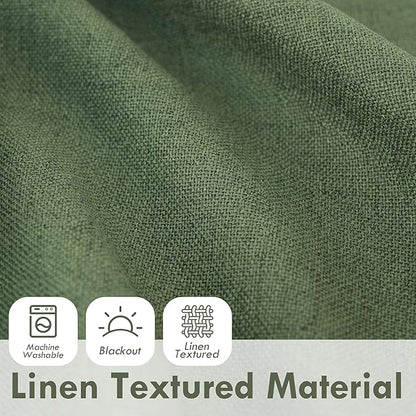 DriftAway Double Layer Linen Blackout Tie Up Curtains Thermal Insulated Fully Lined Balloon Roman Shade Bathroom Window Adjustable Rod Pocket for Small Window 39 Inch by 55 Inch Olive Green