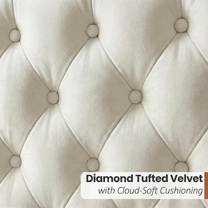 Queen Bed Frame White Velvet, 47.2" Tall Wingback Headboard with Gold Nailhead Trim, Upholstered Platform Bed with Diamond Tufting, 1000lbs Heavy Duty Support, No Box Spring Needed