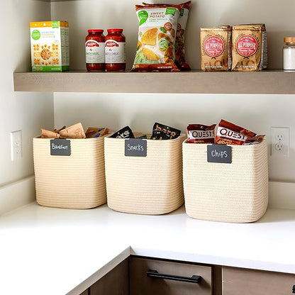 NaturalCozy Storage Cubes 11 Inch Cotton Rope Woven Baskets for Organizing, 3-Pack | Cube Storage Bin | Square Storage Baskets for Shelves Organizer, Classroom, Kids Toy Bins, Closet, Baby Nursery