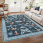 Mushroom Washable Area Rug 6x9 Rugs for Living Room Soft Low-Pile Stain Resistant Thin Carpet for Bedroom Dining Nursery Non Slip Mat with Rubber Blue