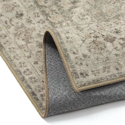 Brown 2x8 Runner Rug Vintage Area Carpet Hallway Indoor Kitchen Washable Low Pile Traditional Distressed Retro Accent Throw Rug Non Slip for Laundry Bathroom Office