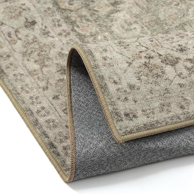 Brown 8x10 Area Rug Vintage Washable Living Room Carpet Non Slip Bedroom Indoor Office Low Pile Large Traditional Distressed Retro Accent Rug for Dining Room Bathroom Kitchen