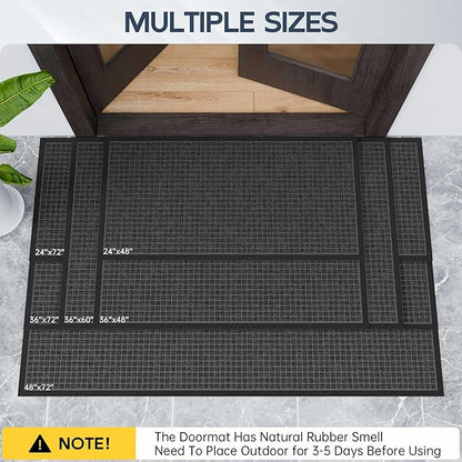 Amyracel Front Door Mat Outdoor Indoor Entrance, 24"x48" All Season Weather Outside Door Mat, Heavy Duty Rubber Backing Doormat for Entryway, Floor Inside Back Door Mats Washable
