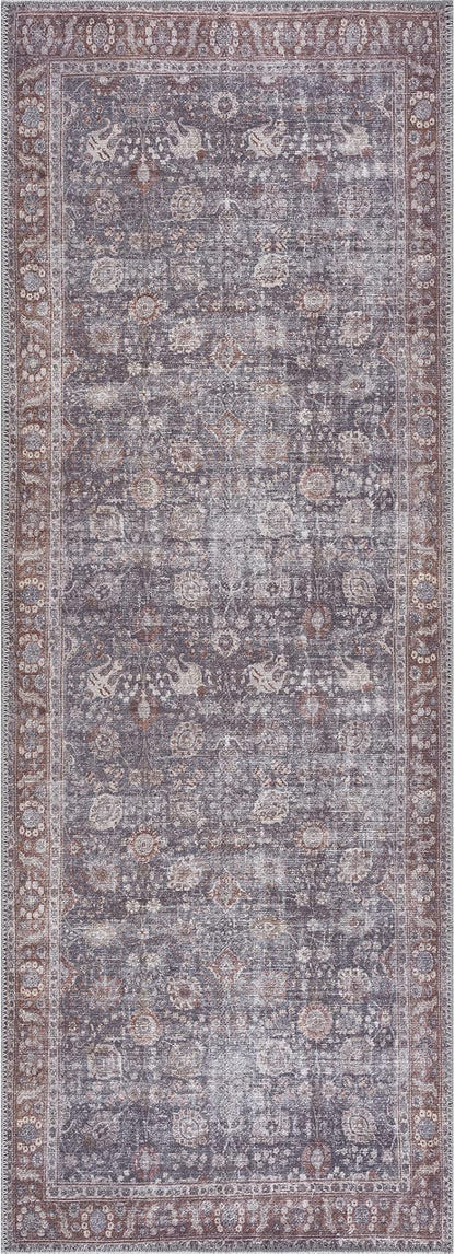 Bloom Rugs Washable 10 ft Runner - Brown/Dark Gray Traditional Runner for Entryway, Hallway, Bathroom, and Kitchen - Exact Size: 2.5' x 10'