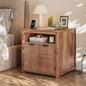 Fluted Nightstand with Charging Stations, 23.6" Wide Walnut Nightstand with Storage Drawers, Side Tables, Modern Farmhouse End Tables for Bedroom, Walnut Brown