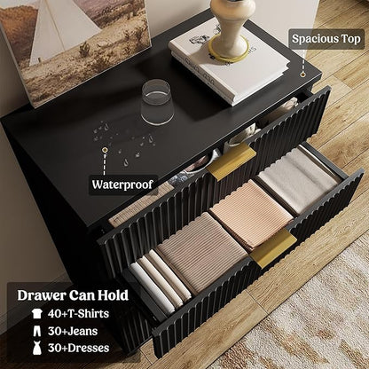 Lulive Black Dresser for Bedroom Wood Tall Dressers Drawers, Fluted Modern Dresser 5 Drawers Black