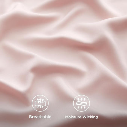 Bedsure California King Sheet Sets, Cooling Sheets for Hot Sleepers, Rayon Derived from Bamboo, Breathable & Soft, Deep Pocket Up to 16 Inches, Hotel Luxury Silky Bedding, Pink