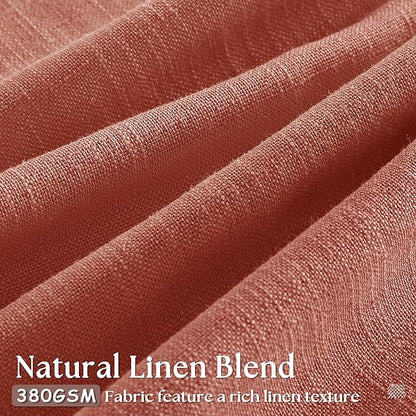 Terracotta 90 Inch Linen Curtains Pinch Pleated for Living Room Bedroom Dining Boho Light Filtering Pinch Pleat Drapes Hooks Rings Back Tab Semi Sheer Red Clay Autumn Fall Window Curtains 2 Panels
