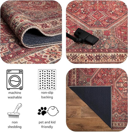 Keen Home Design 9x12 Rug - Machine Washable Area Rug with Non-Slip Backing, Ideal for Living Room, Dining Room, Bedroom - Vintage, Easy Clean, Durable, Low Pile Rug - (9' x 12')