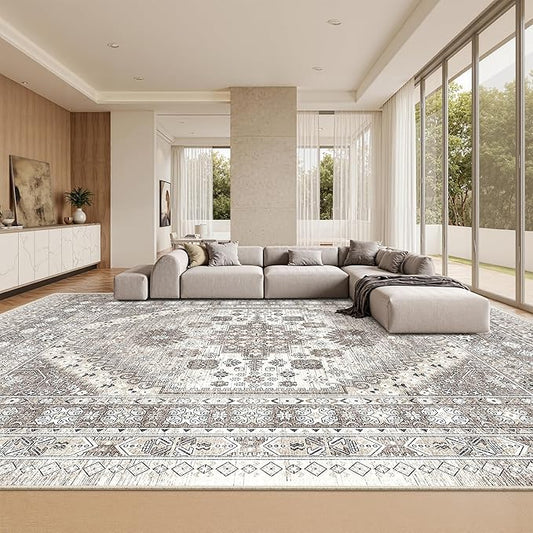 zesthome 10x14 Area Rugs,Stain Resistant Washable Rug,Ultra-Thin Rugs for Living Room,Bedroom,Non-Slip Backing Home Decor Large Area Rug (Brown/Beige,10'x14')